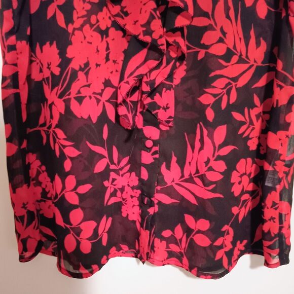 Chicos Blooms Ruffle Front Button Front Blouse-Size 1/US 8-Floral-Sheer-Chic - Picture 3 of 9